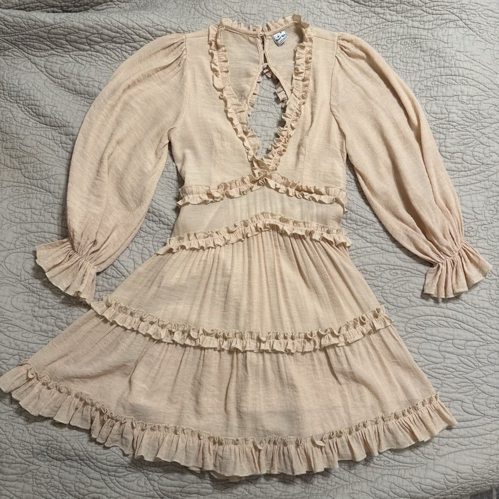 Angel Biba Dusty Pink Ruffle Mini Dress Size Small Long Sleeve